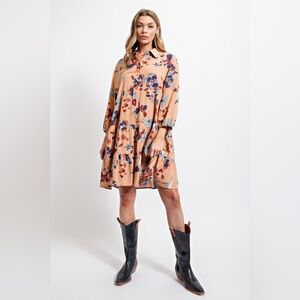 EASEL FLORAL PRINTED CHALLIS SHIRT DRESS NWT